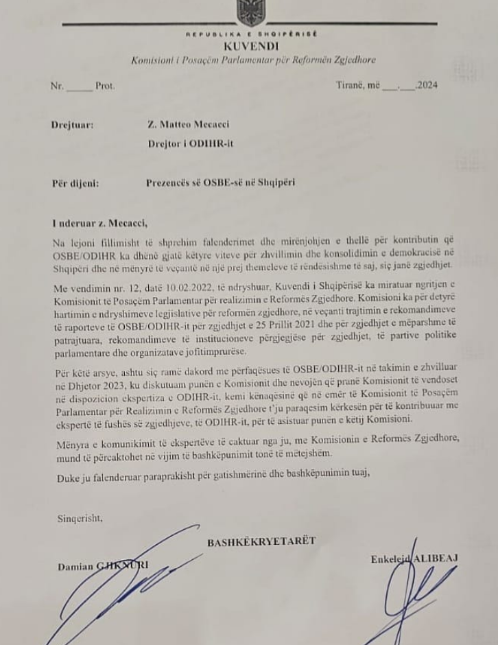 Nis puna për Reformën Zgjedhore, Alibeaj dhe Gjiknuri letër